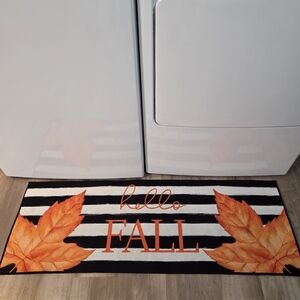 Hello Fall Striped Floor Mat with Leaves